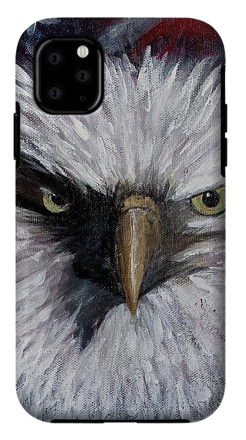 Eagle with American Flag Background - Phone Case