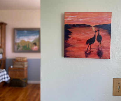 Cranes at Sunset - Acrylic - 12 x 12