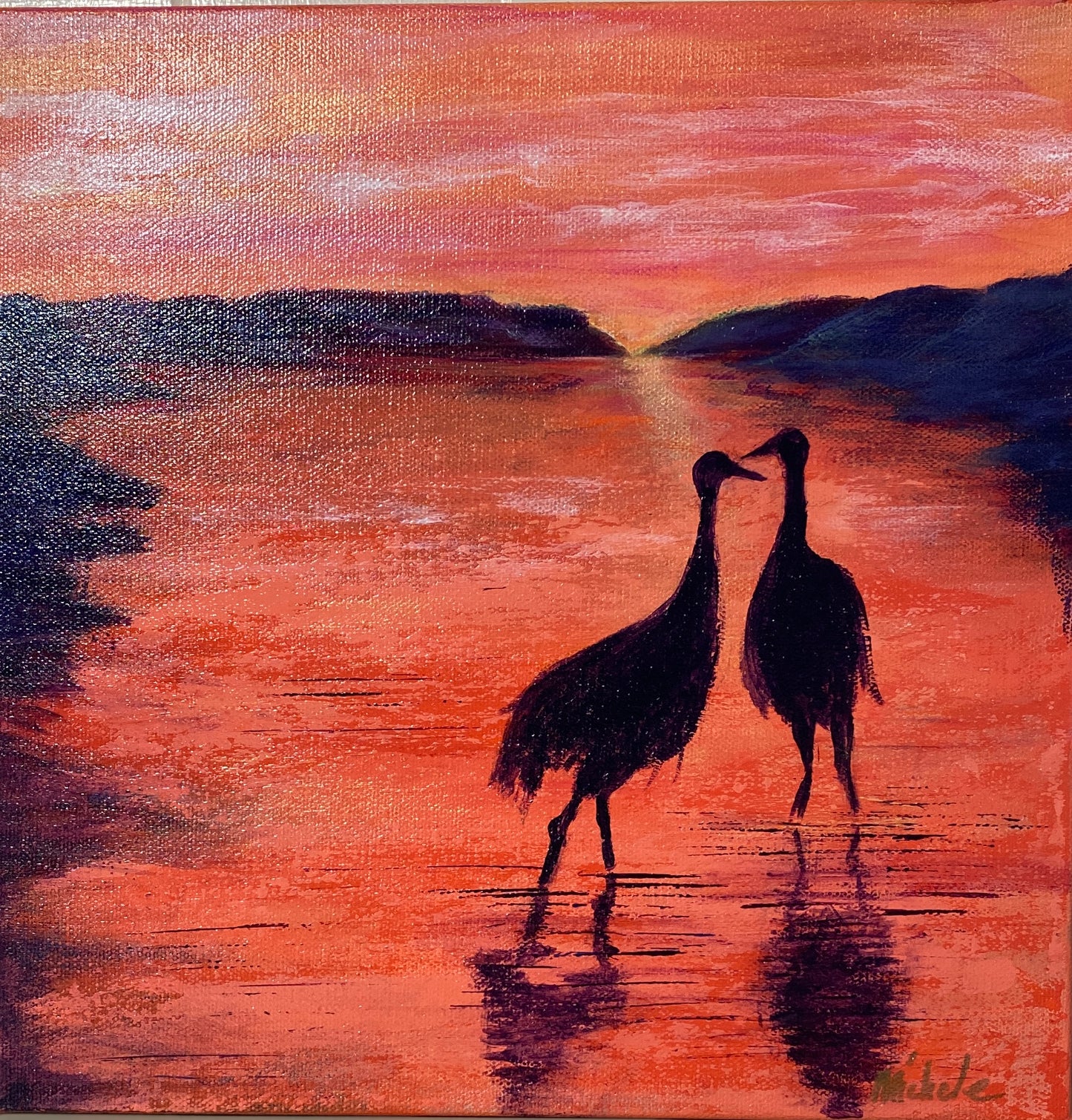 Cranes at Sunset - Acrylic - 12 x 12