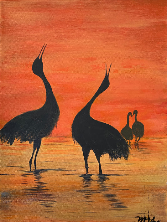 Cranes at Sunset - 12"x16"x1 1/2"