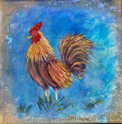Roo A - Rooster #1 - 10" x 10" x 5/8" Burlap Canvas