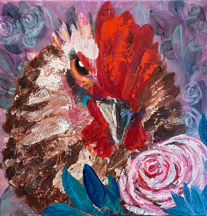 Roo A - Rooster #3 - 8" x 8" x 3/4" Canvas