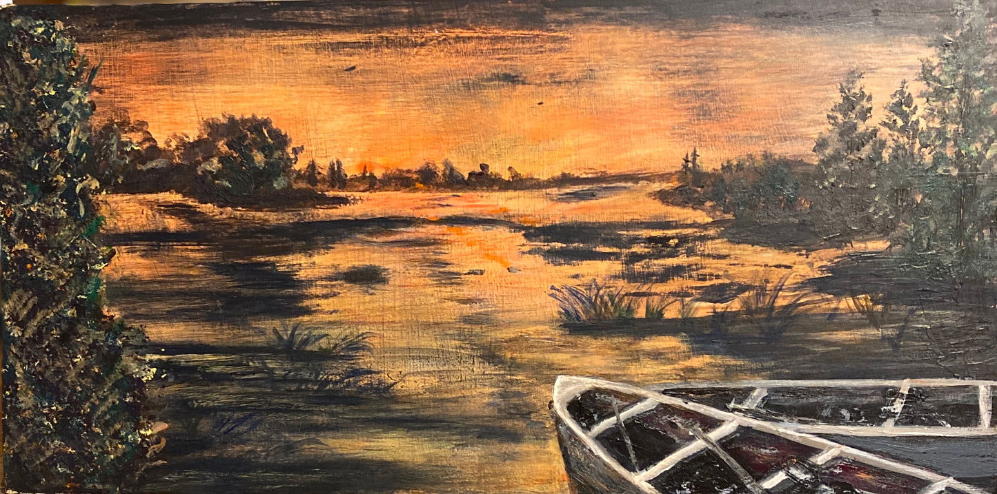 Canoes in the Boundary Waters - 6" x 12" - wood panel