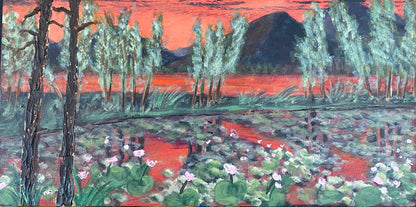 Water Lilies - 6" x 12" wood panel - "Petite" Collection