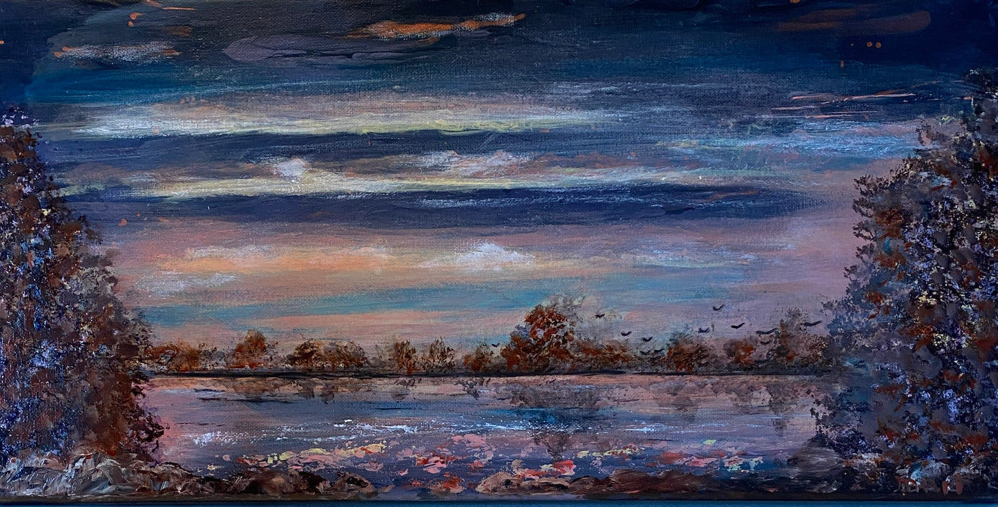 Peaceful Sunset - 10"x20"x5/8" - 'vintage look"