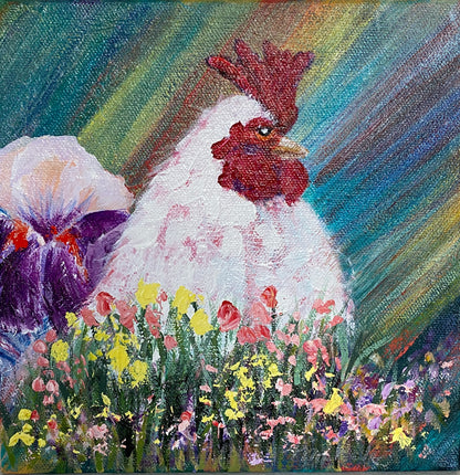 Roo A - Rooster #4 - 8" x 8" x 1 1/2" Canvas