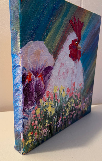 Roo A - Rooster #4 - 8" x 8" x 1 1/2" Canvas