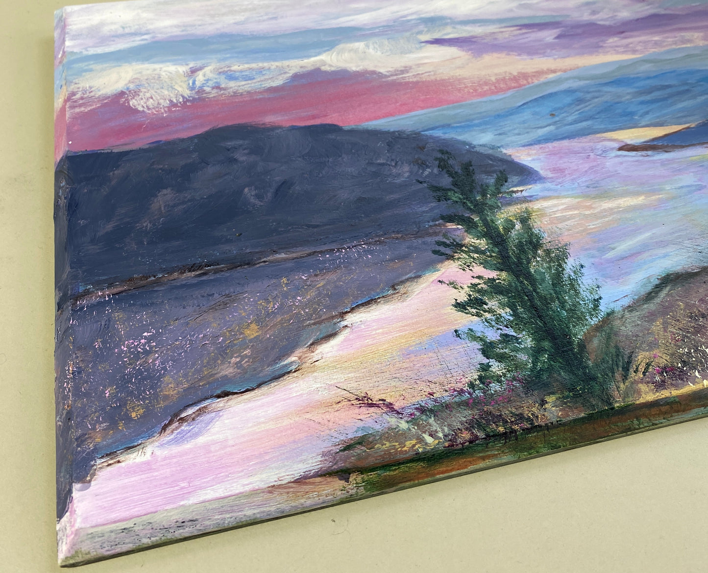 Lone Tree on the Columbia - Acrylic on Wood Panel - 9 1/2 x 21 1/2