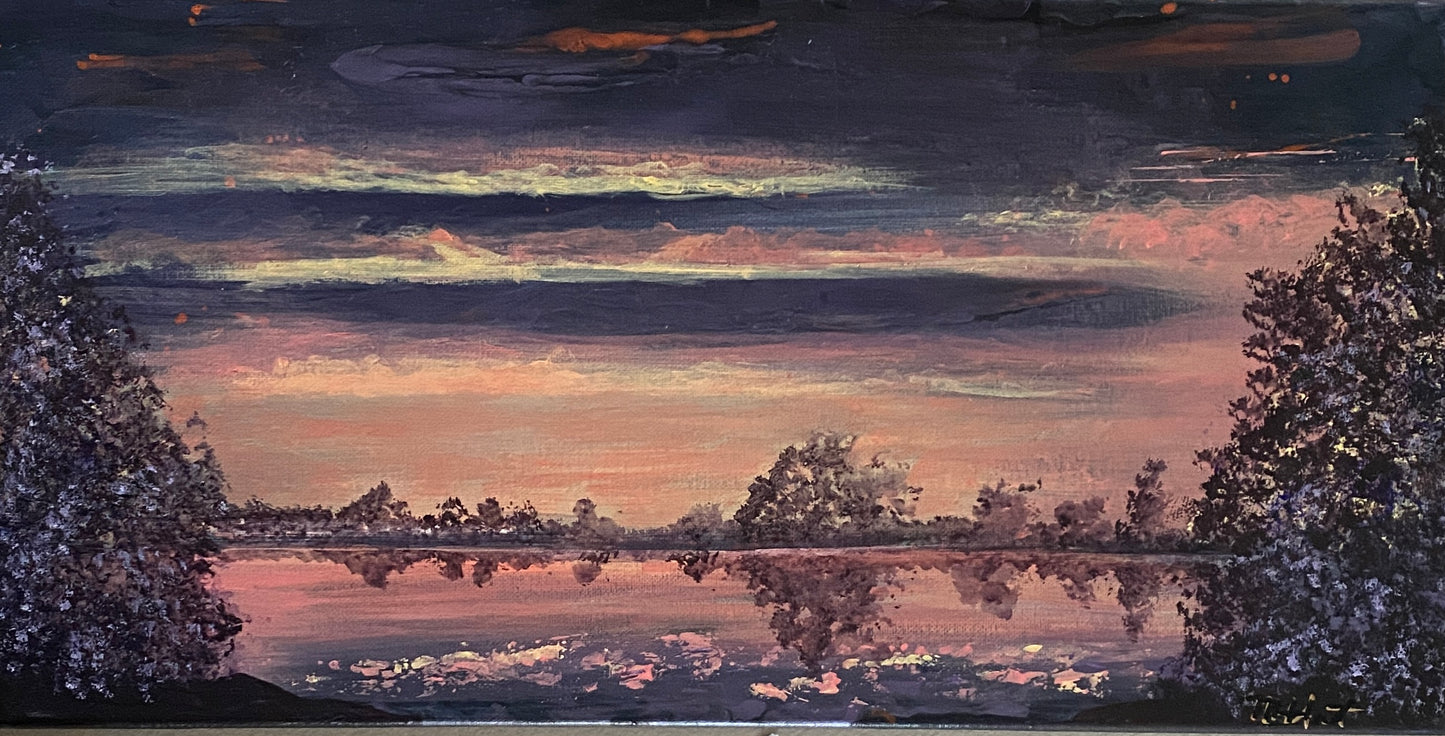 Peaceful Sunset 2 - 10"x20"x5/8" - 'vintage look"