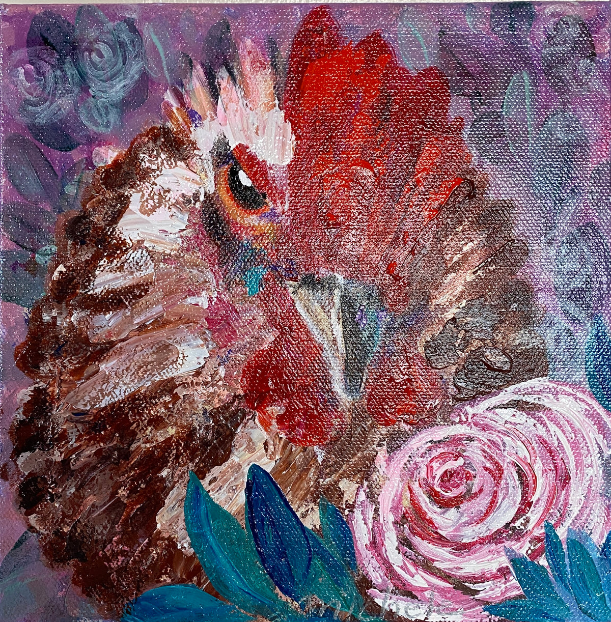 Roo A - Rooster #3 - 8" x 8" x 3/4" Canvas