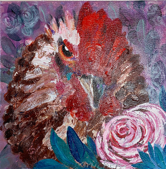 Roo A - Rooster #3 - 8" x 8" x 3/4" Canvas