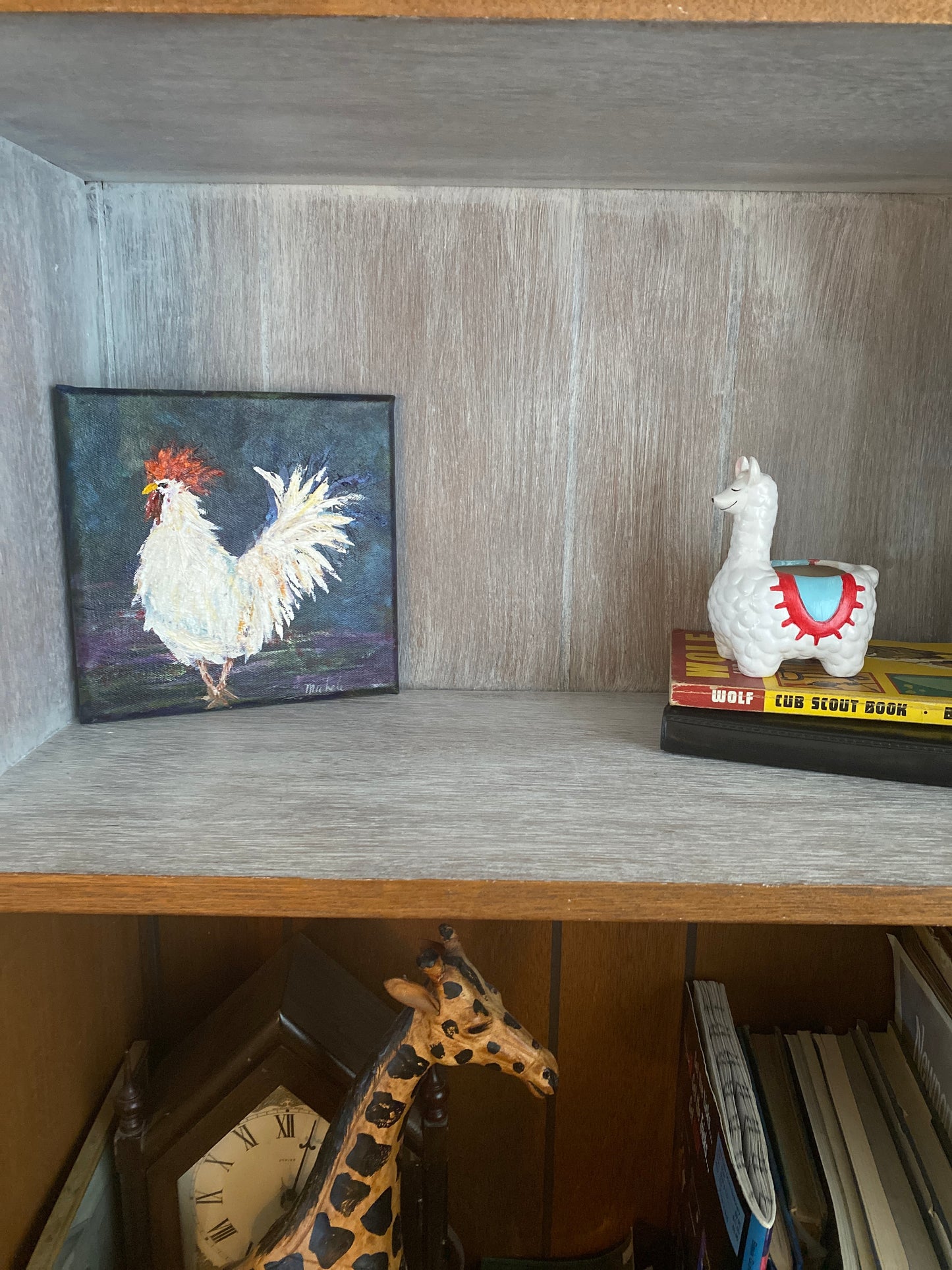 Roo O - White Rooster - 8 x 8 - Oil on canvas