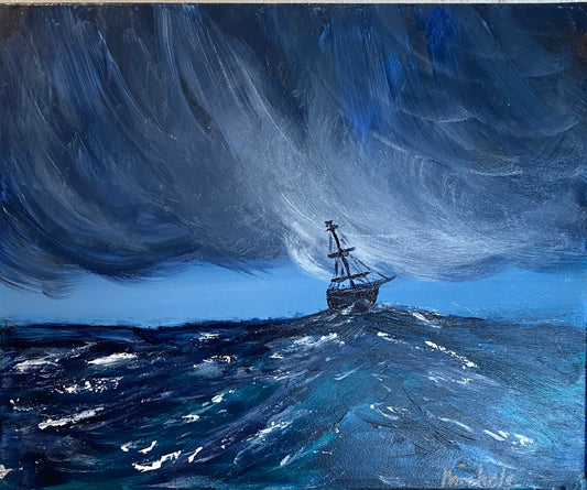 Stormy Sea - Acrylic on metal - 8 x 10