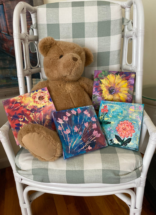 Happy Happy Happy - Set of 4 paintings - 8 x 8 each - Acrylic