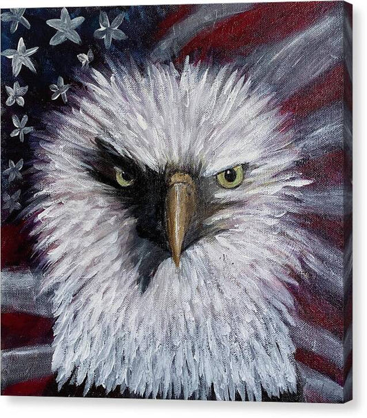 Eagle with American Flag Background - Canvas Print