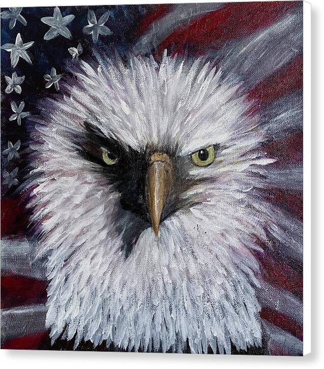Eagle with American Flag Background - Canvas Print