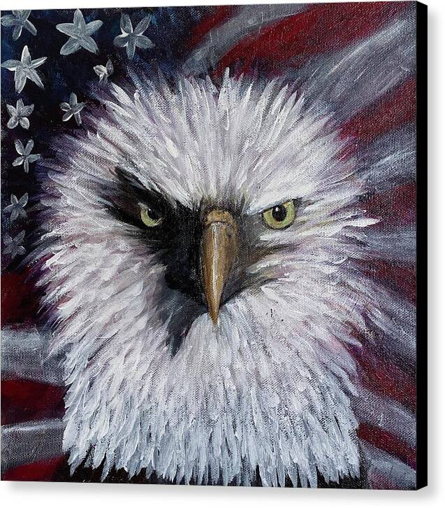 Eagle with American Flag Background - Canvas Print
