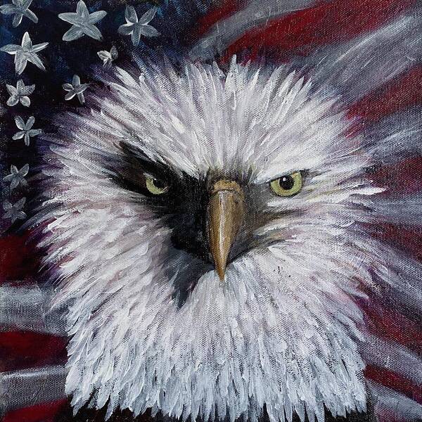 Eagle with American Flag Background - Art Print