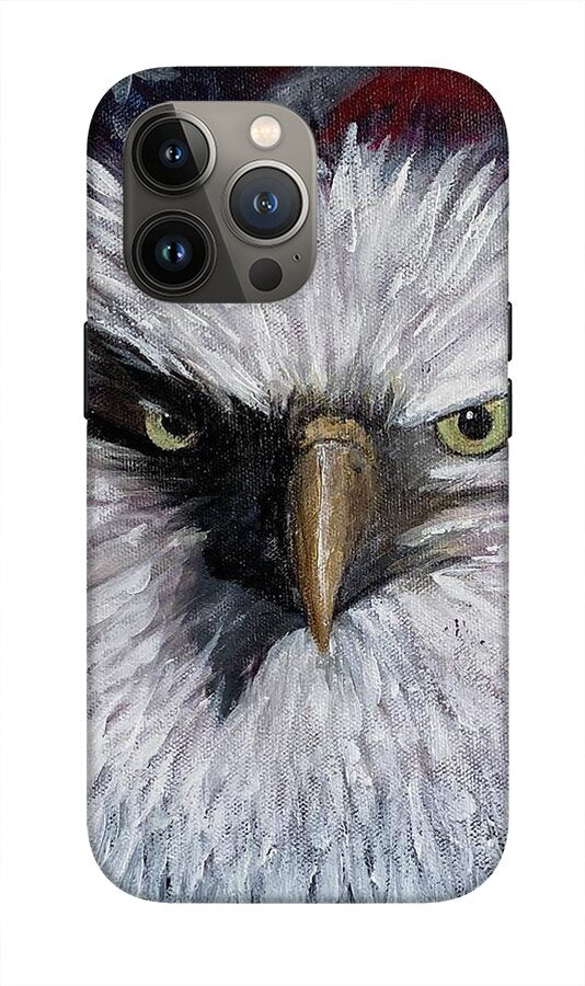 Eagle with American Flag Background - Phone Case