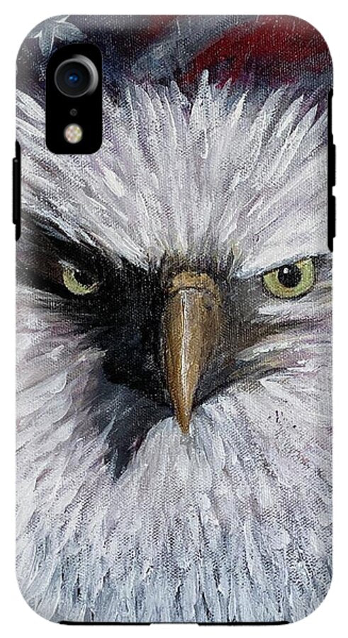 Eagle with American Flag Background - Phone Case