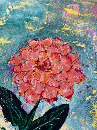 Happy Zinnia - Acrylic - 8 x 8