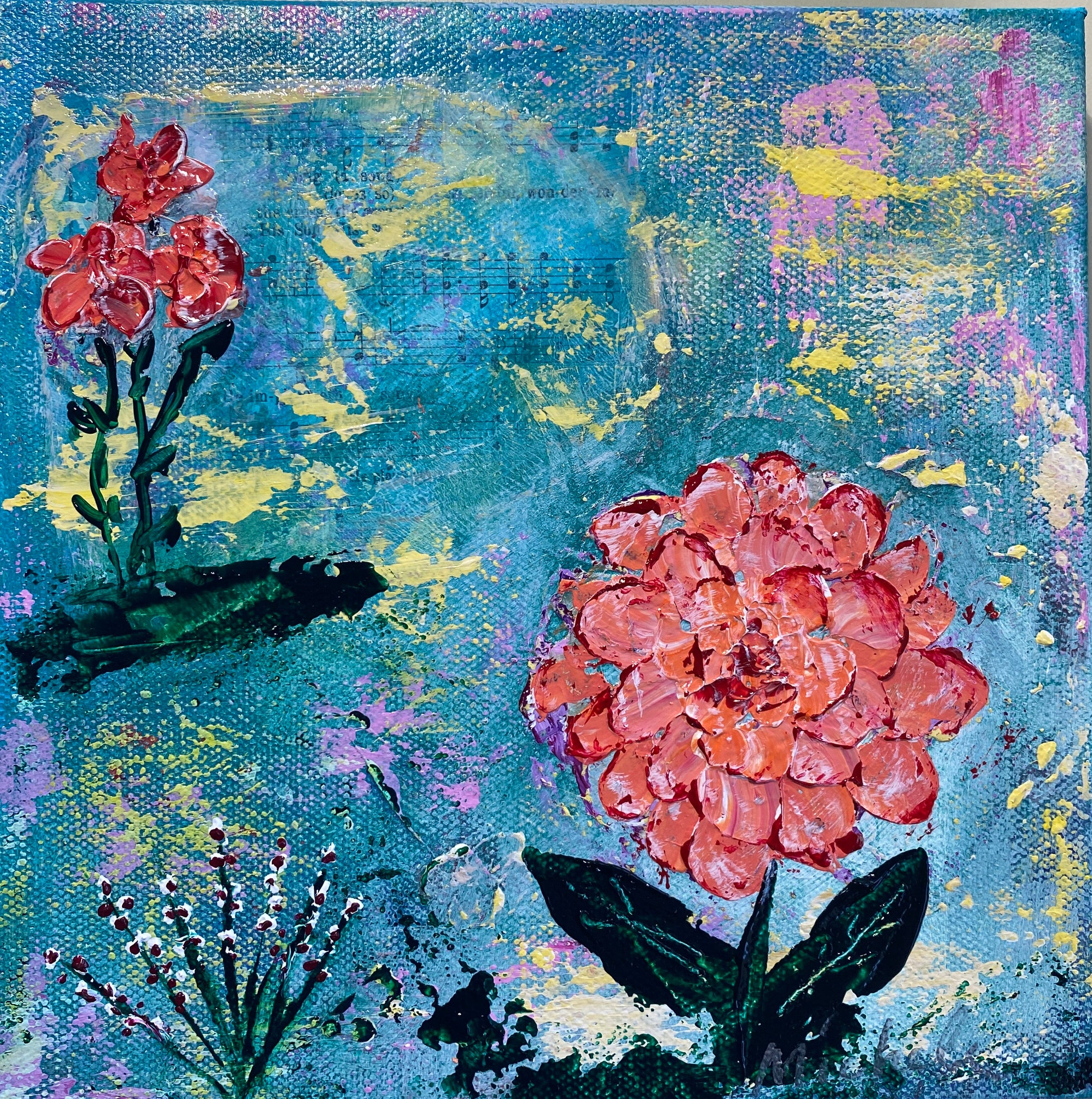Happy Zinnia - Acrylic - 8 x 8 – MicheleHarmsArt
