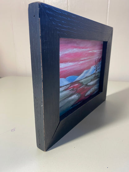 Lone Tree #1 - Mini Oil on canvas board - in recycled frame 7" x 9"