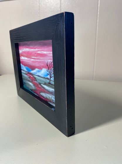 Lone Tree #1 - Mini Oil on canvas board - in recycled frame 7" x 9"